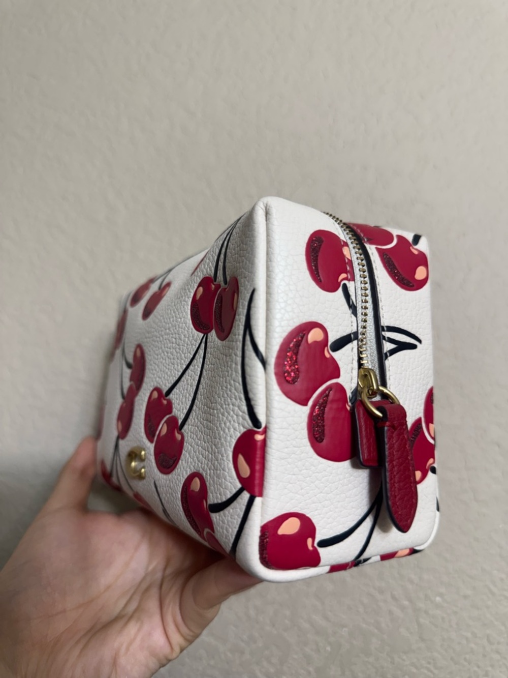 RARE Coach Essential Cherry Print Cosmetic Pouch with Gold C Hardware - Picture 3 of 6
